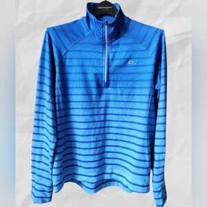 Vineyard Vines Blue Striped Performance Quarter-Zip Pullover - Sz L